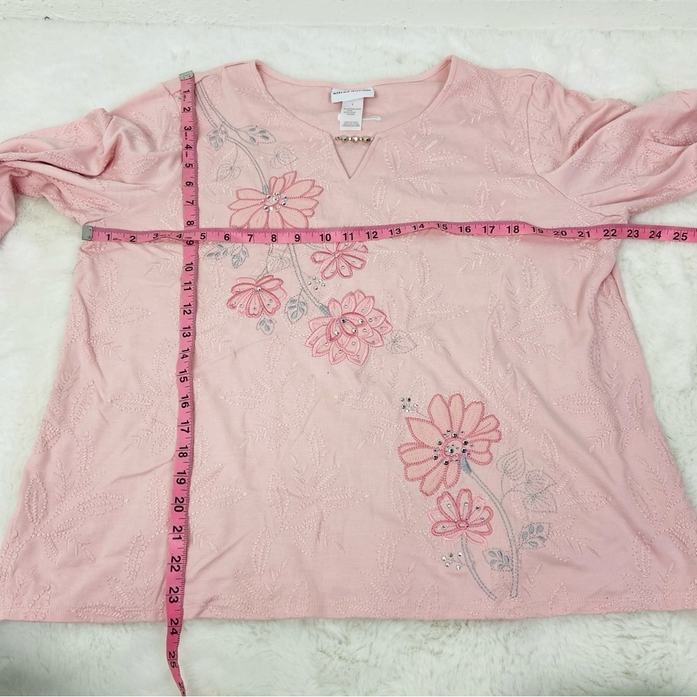 Alfred Dunner Light Pink embroidered Floral Long Sleeve Top size large - Picture 13 of 13